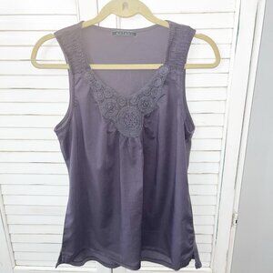 Velvet Brand Tank Top Crochet Gray Purple Med Y2K